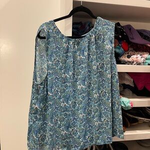 Talbots Asymmetrical Blue Pleated Sleeveless Blouse